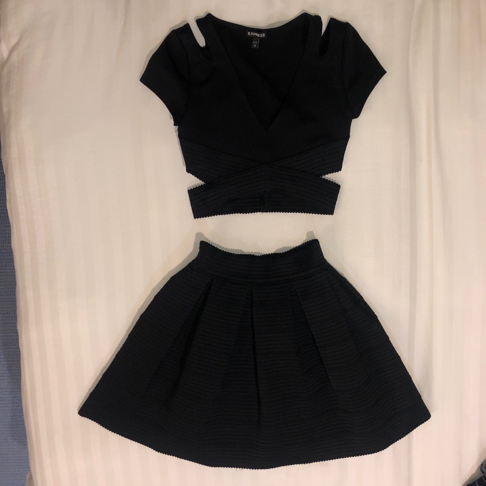 Black crop top and skirt set